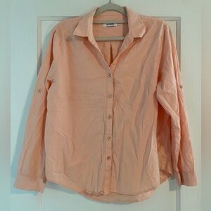 Saovere Pink Coral Cotton Linen Blend Button Down Vacation Shirt Size Large